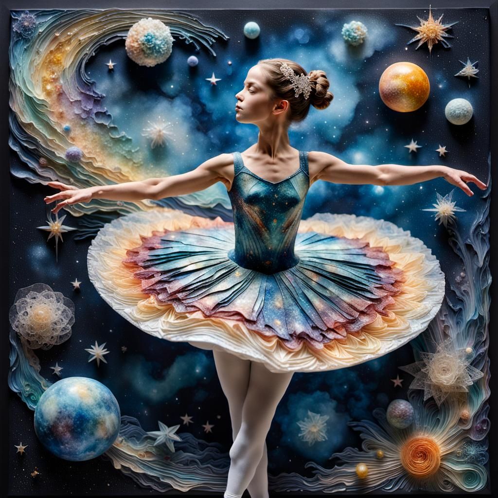 Ephemeral Cosmic Ballerina in Paper-Craft Style