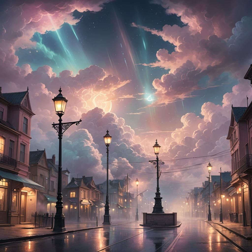 Shimmering Streetlight Portal to Pastel World