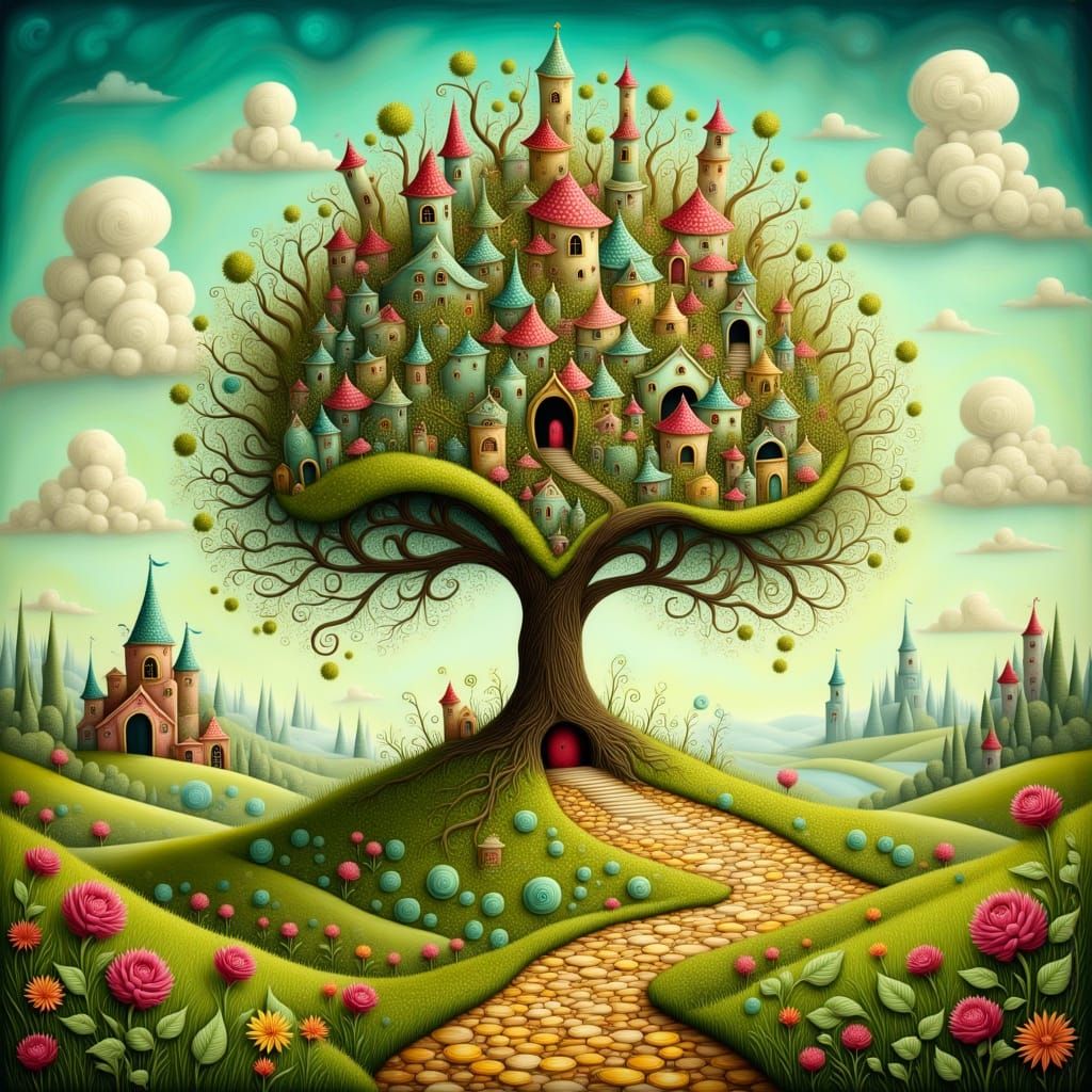 Money Tree in Meadow: Hyperrealistic Digital Painting