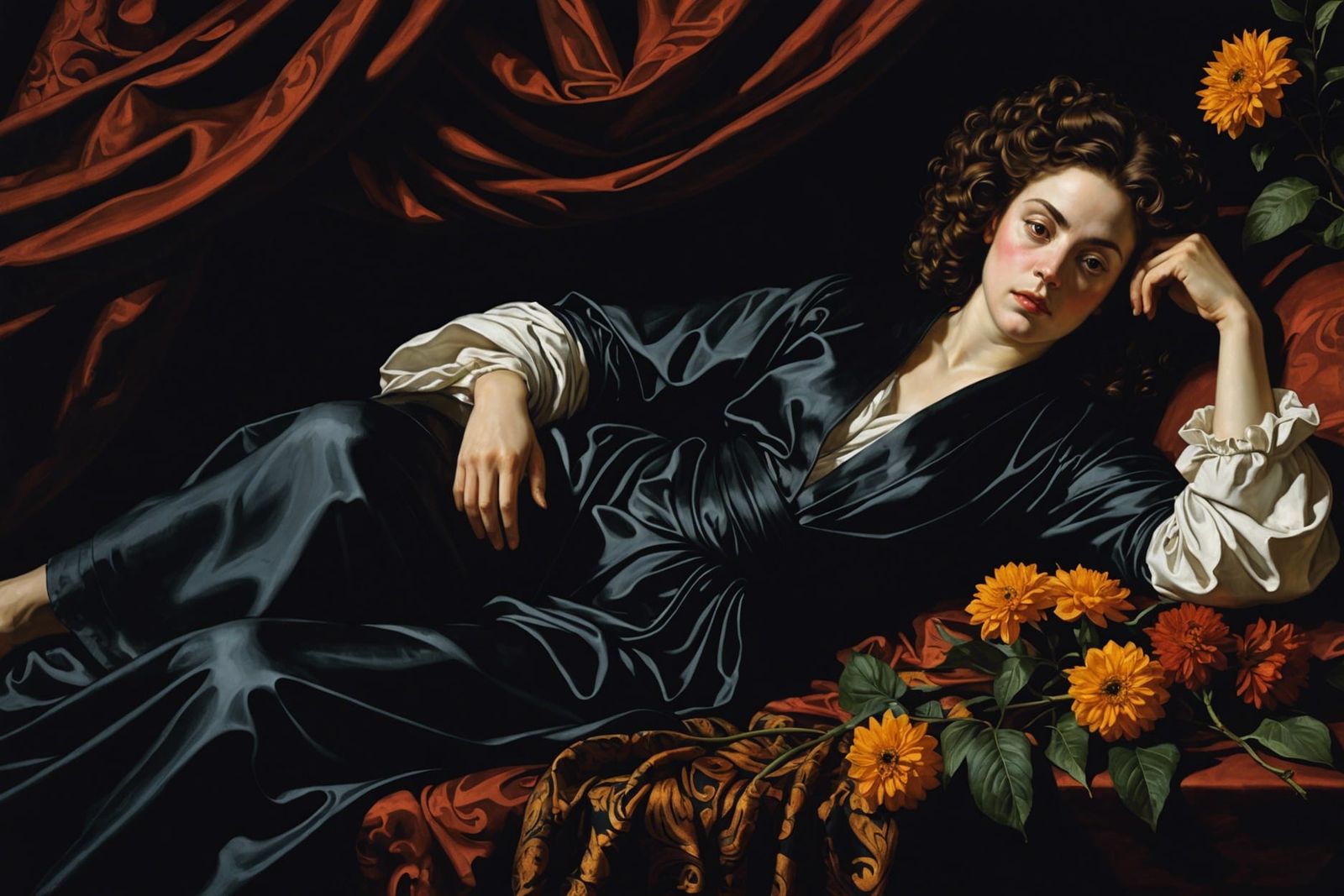 Woman in Silk Robe: Baroque Style Portrait