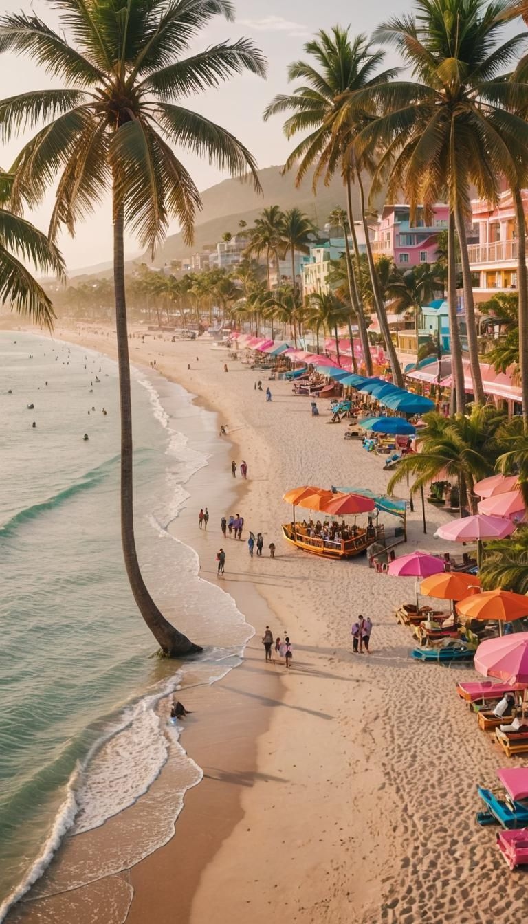 Vibrant Tropical Cityscape at Golden Hour