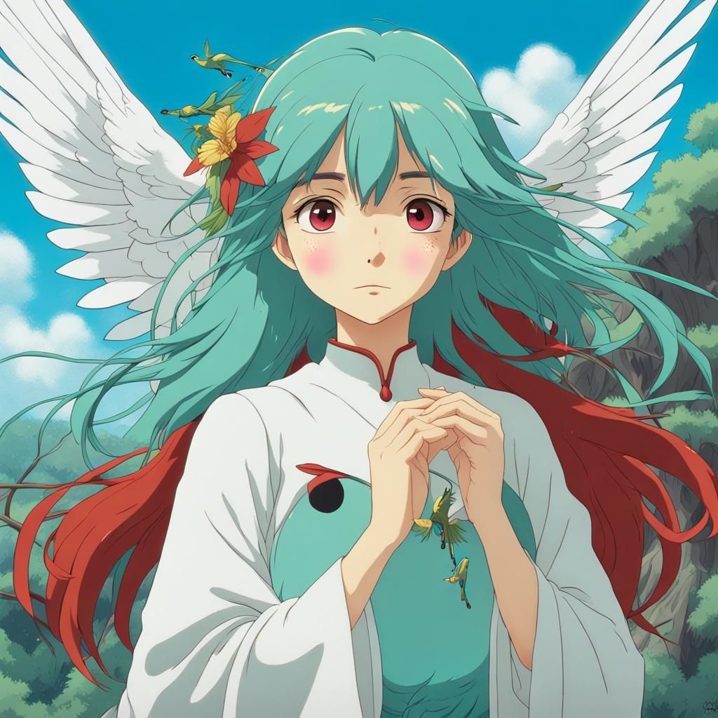 Hummingbird and Fairy in Studio Ghibli Anime Style