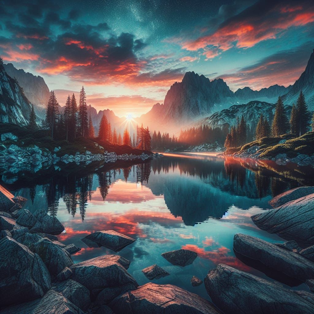 Cinematic Sunrise Over Mountain Lake Reflection