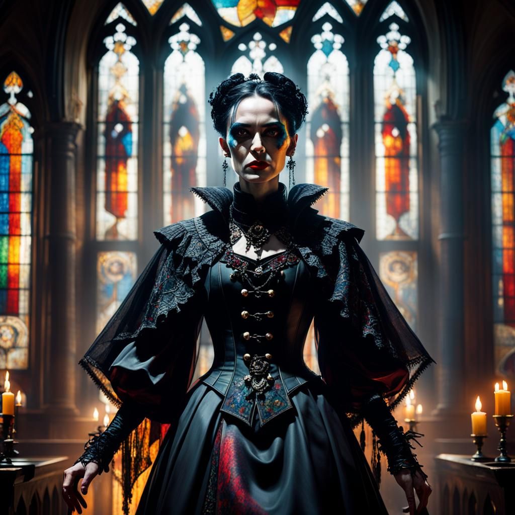 Gothic Portrait with Stained Glass in Romantic Style