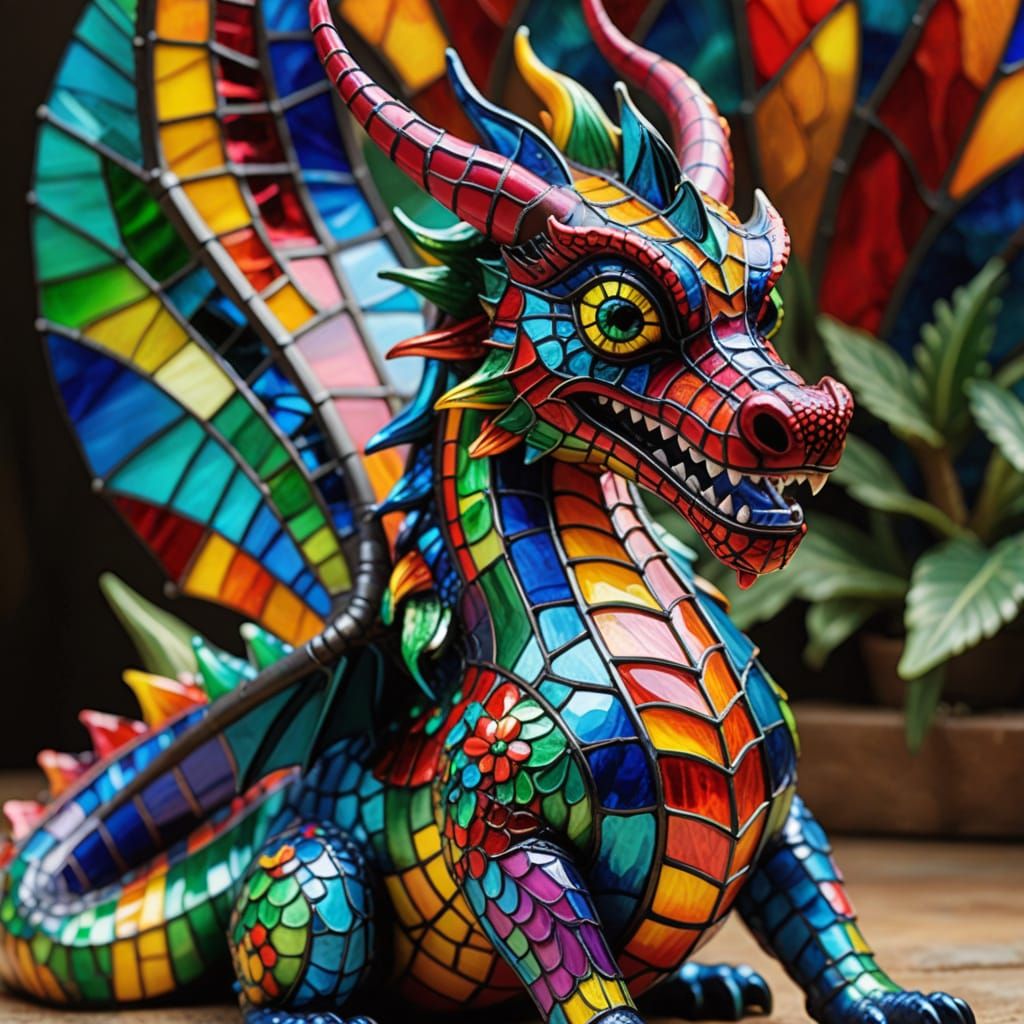 Crying Dragon Figurine in Vibrant Alebrijes Style