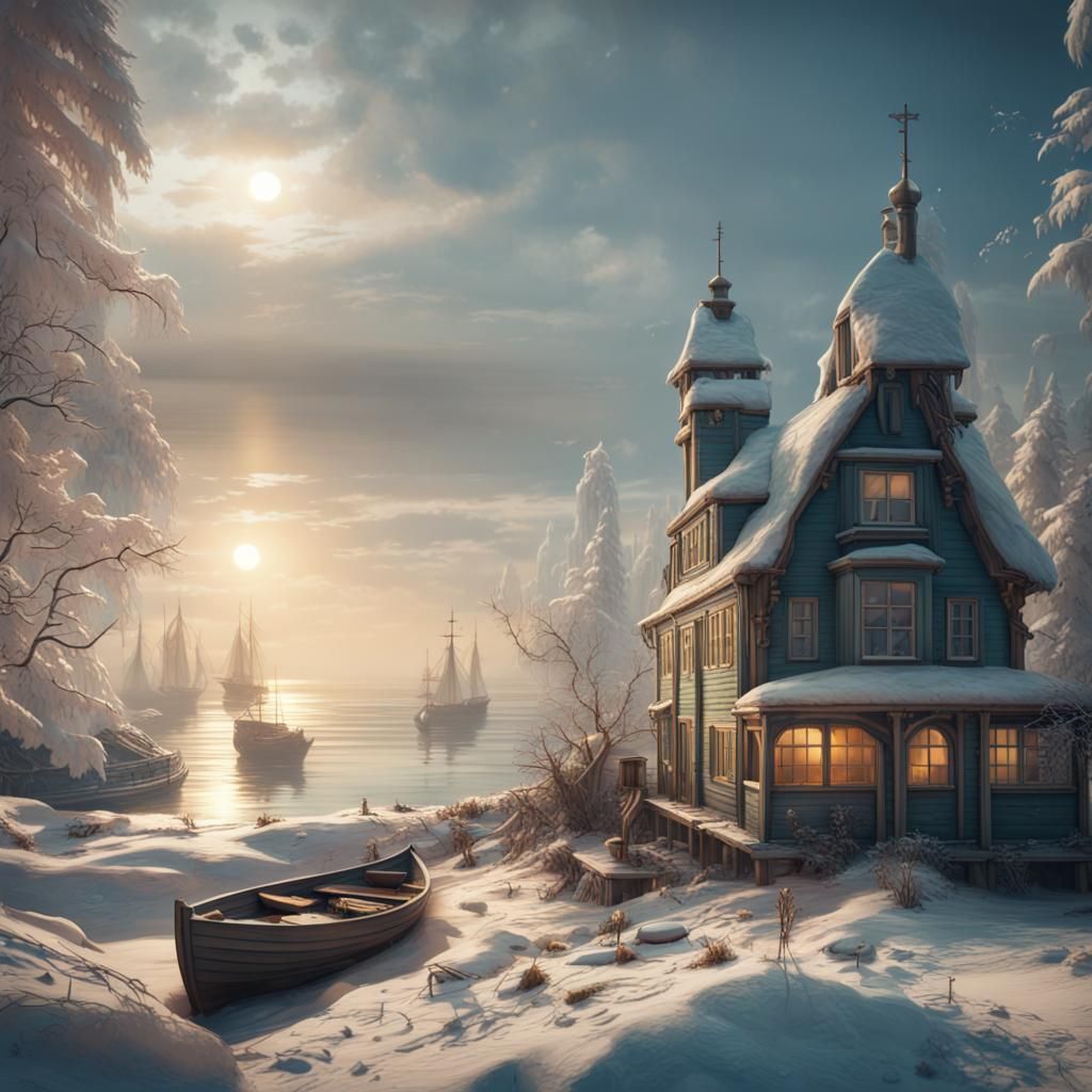 Surreal Winter Landscape on Baltic Seashore