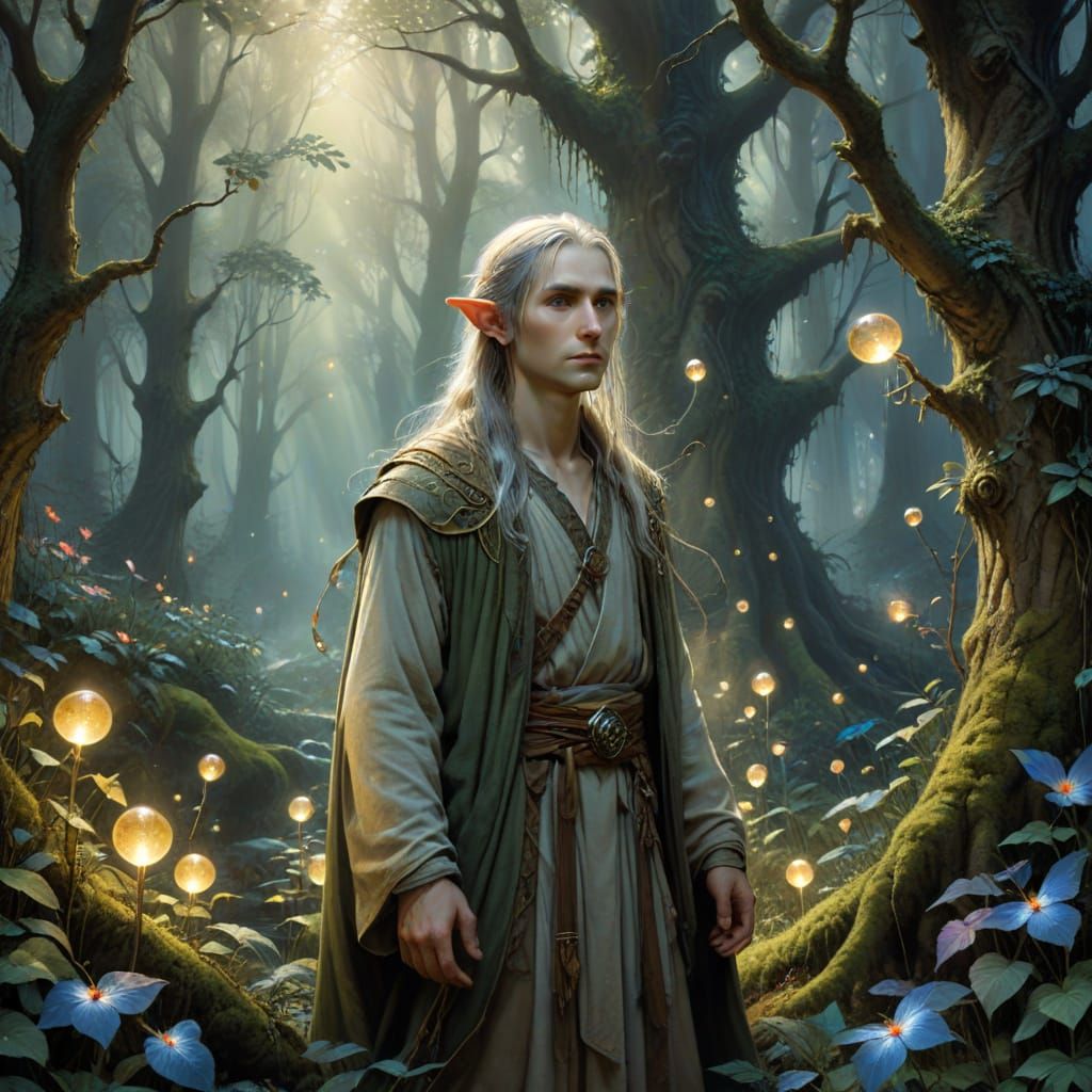 Ethereal Elvish Scene in Vibrant Oil Painting Style