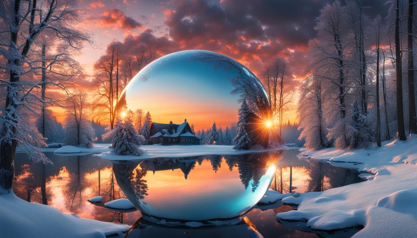 Winter Sunset Reflected in Crystal Ball