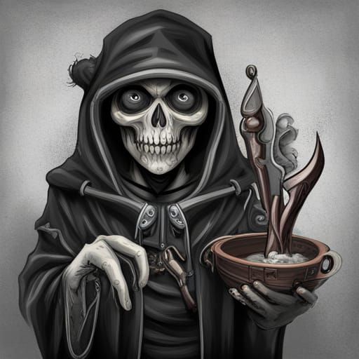 Cartoon Grim Reaper Tech Logo in Charcoal