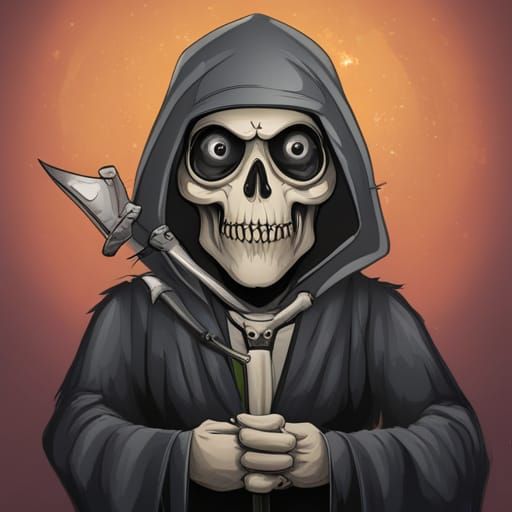 Cartoon Grim Reaper Logo: Tech-Voodoo Charcoal Drawing