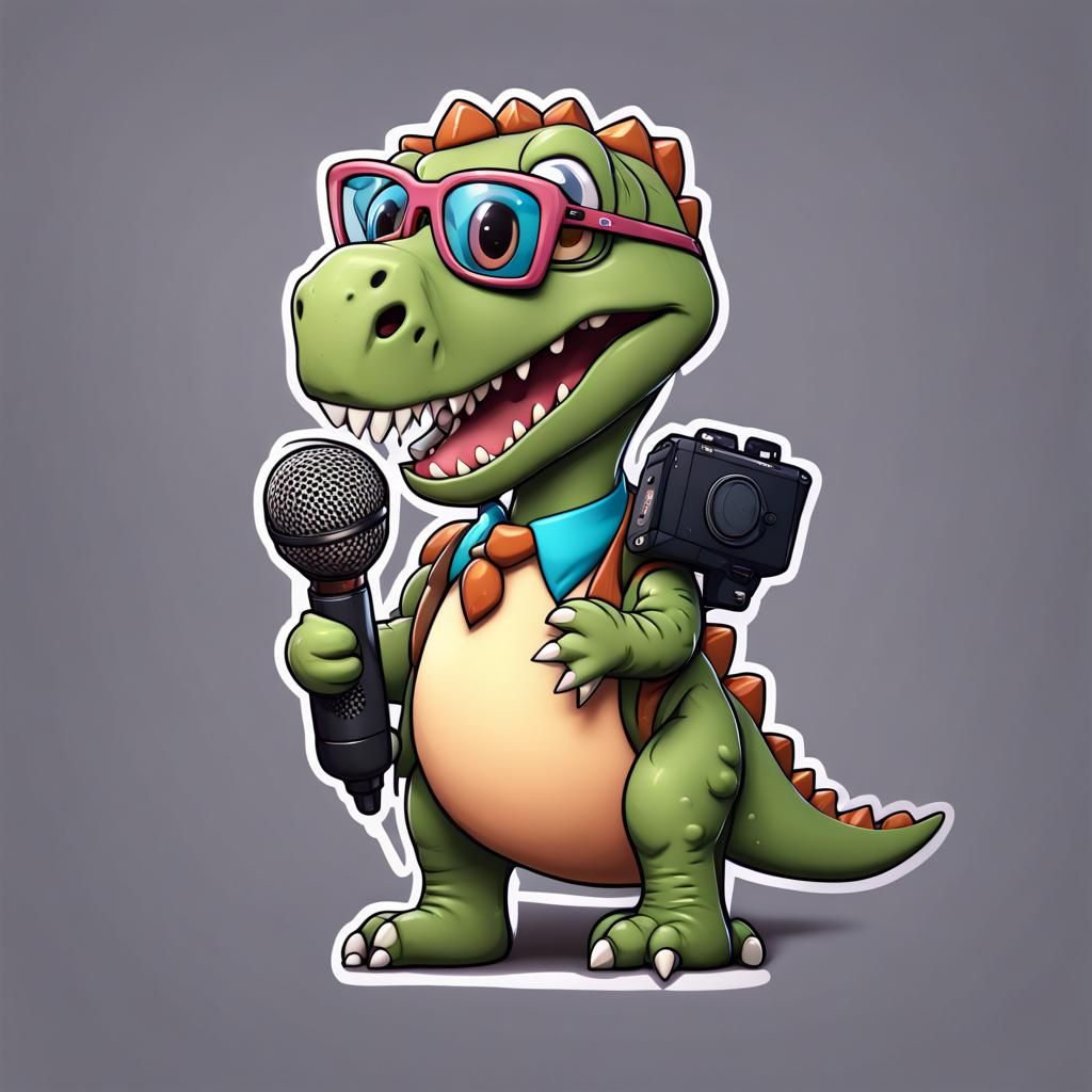 Cartoon Dinosaur Interviewer Sticker Art, 8k
