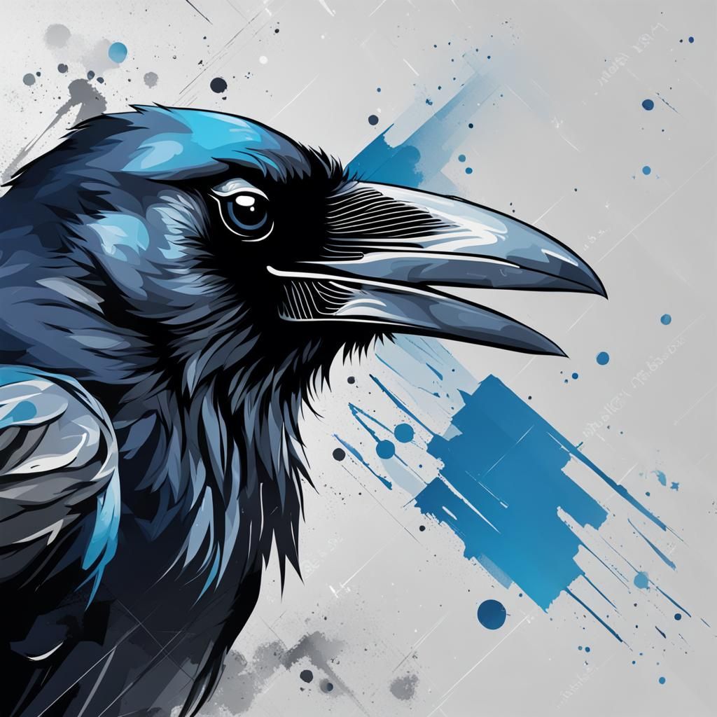 Artistic Raven Banner in Blue, Black, and Grey