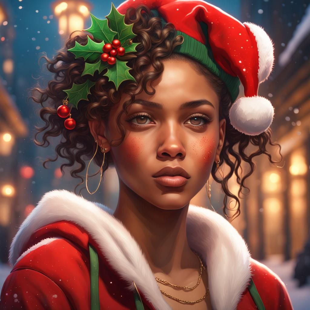 Mulatto Teen in Christmas Clothes: Detailed Portrait