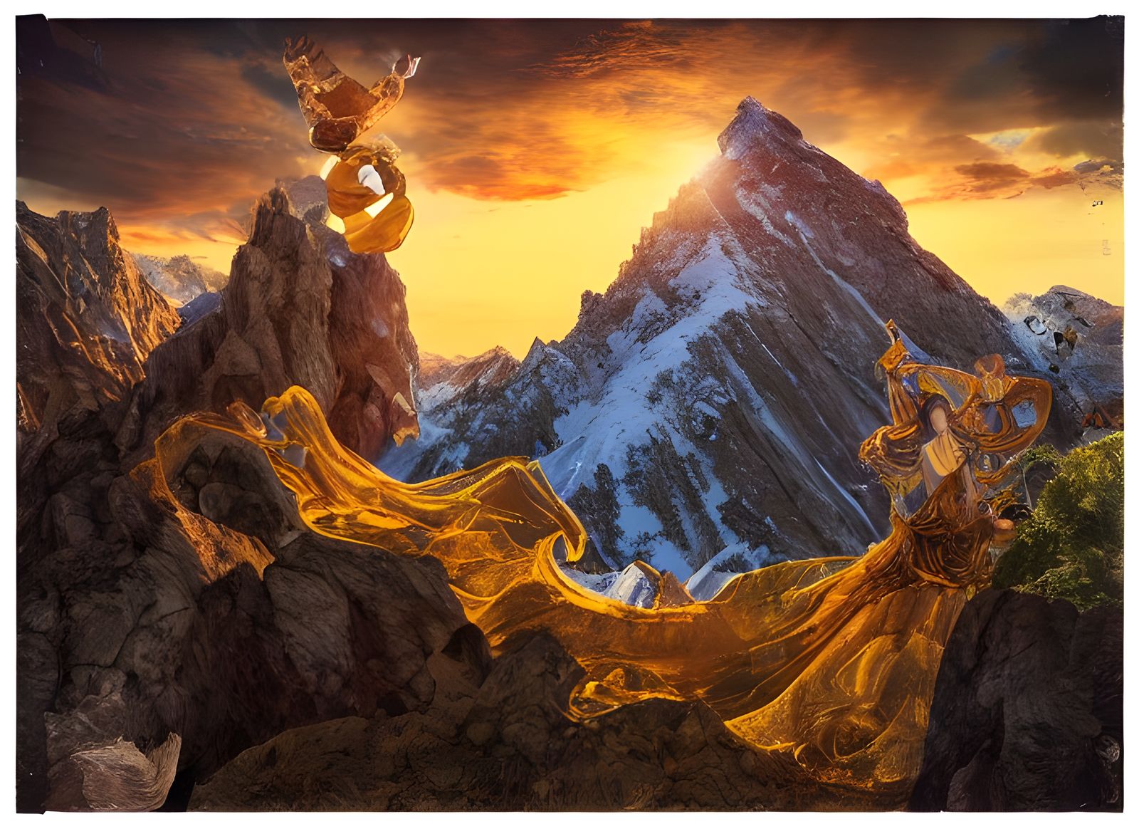 Mountain Sunset Art in Maximalist Style