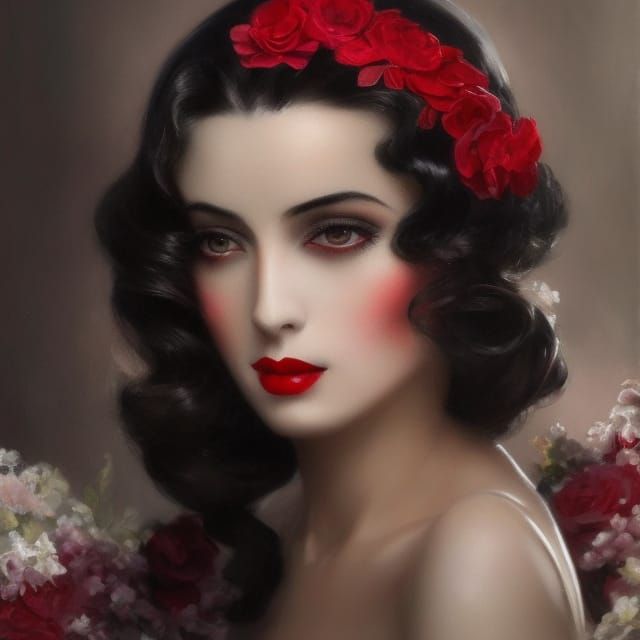 Glamorous Dark-Haired Woman in Royo-Inspired Style