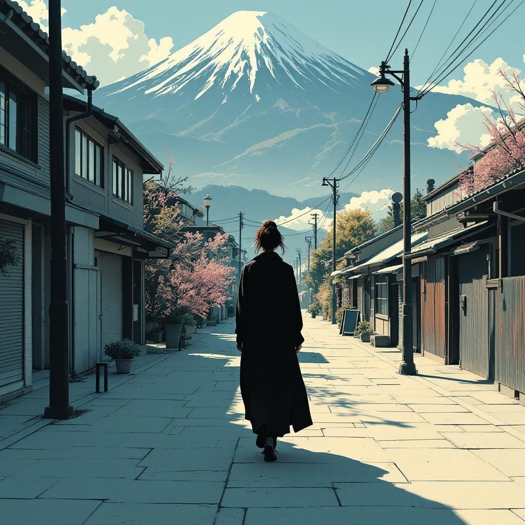 Ukiyo-e Fusion: Vector Elegance in Quiet Streets