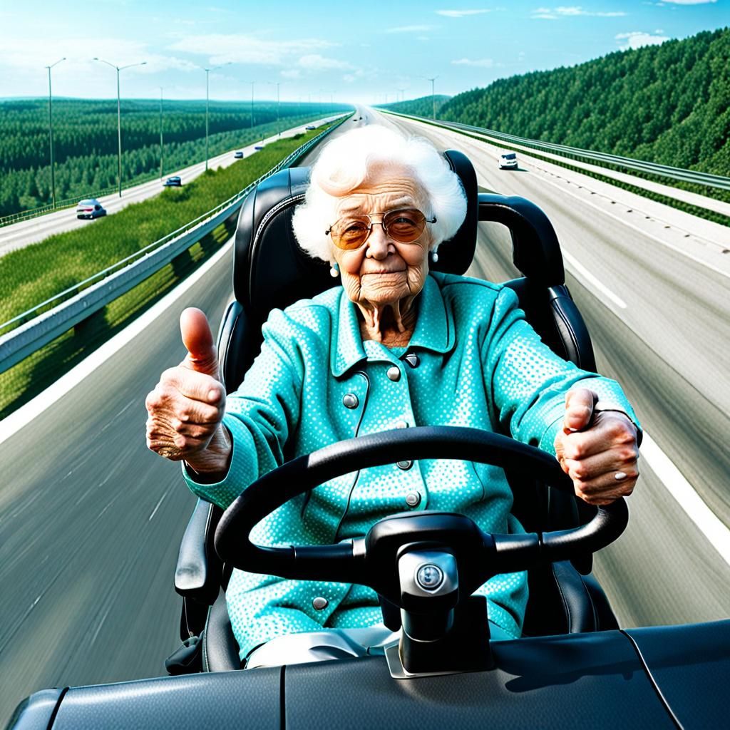Bad Grandma Hitchhiking on Highway