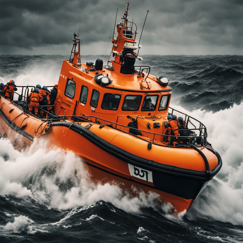 RNLI Lifeboat in Stormy Seas: Photorealistic Image