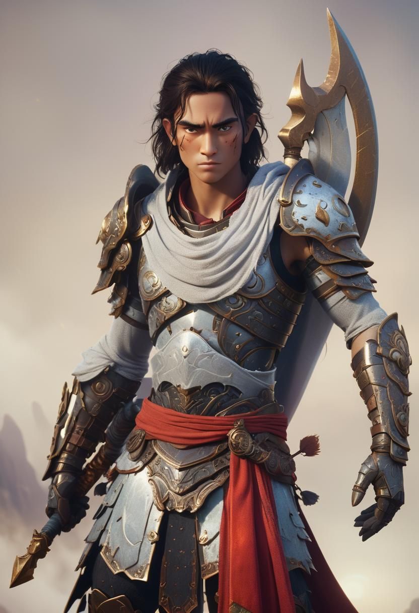 Armored Warrior in Mythical Landscape: Digital Art