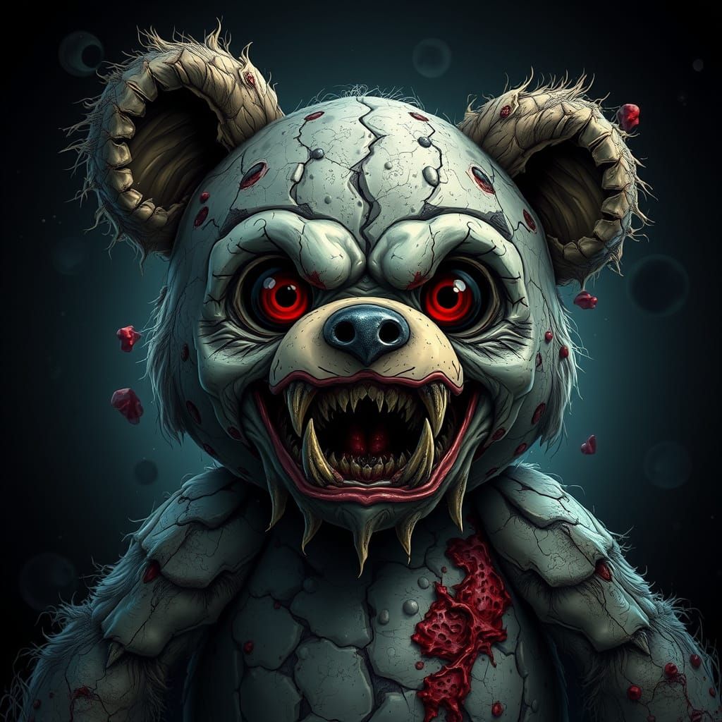 Creepy Possessed Teddy Bear with Bloodshot Eyes