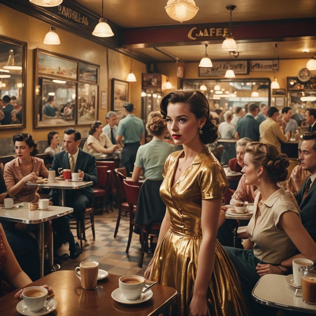 1950s Diner in Hyperrealistic Oil Painting Style