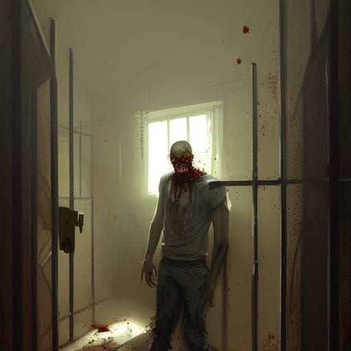 Sinister Zombie in Prison Cell, Greg Rutkowski Style