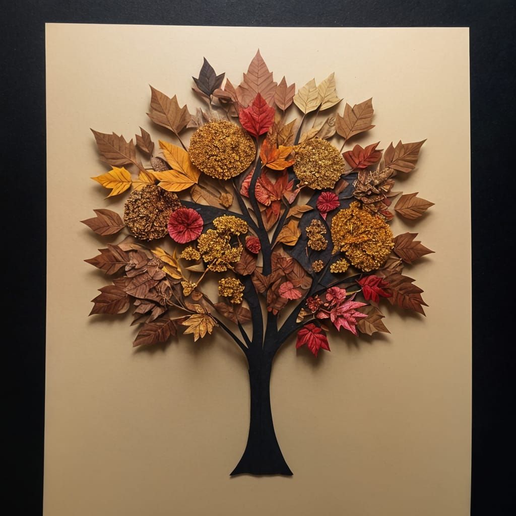 Leaf Collage Tree in Splash Art Style