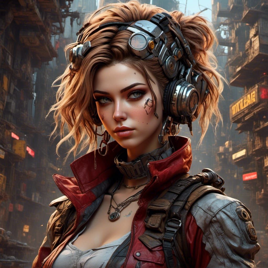 Cyberpunk Woman with Robot Pet in Dystopian Borderlands
