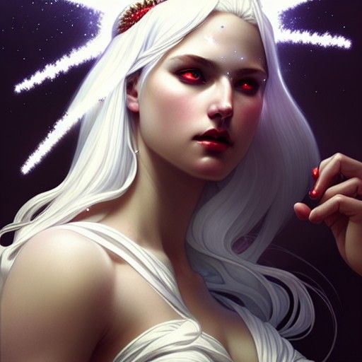 Goddess Portrait with White Hair and Red Eyes