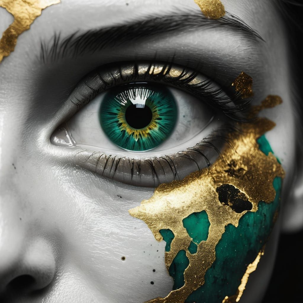 Enigmatic Retro-Futuristic Portrait with Kintsugi Fractures ...