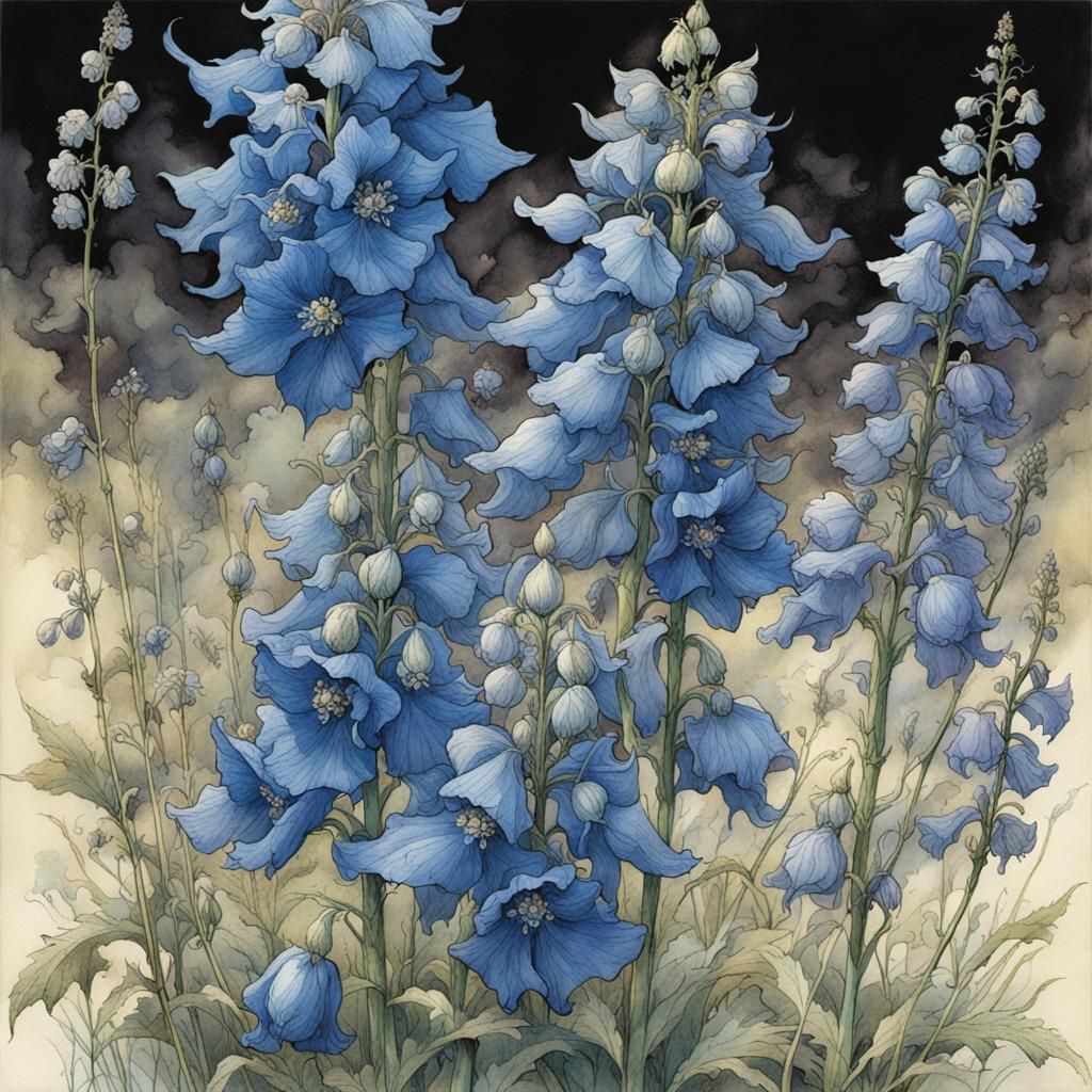 Delphinium and Monkshood in Fairy Tale Style