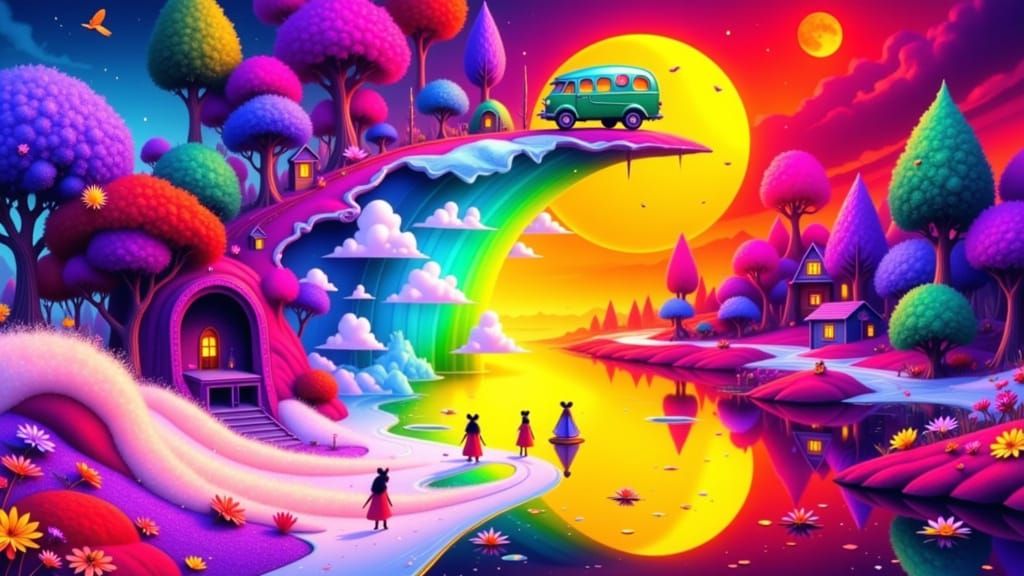 Miniature Village in Ornate Crescent Moon