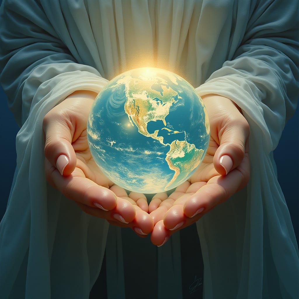 Divine Hands Shape Earth in Ethereal Serenity