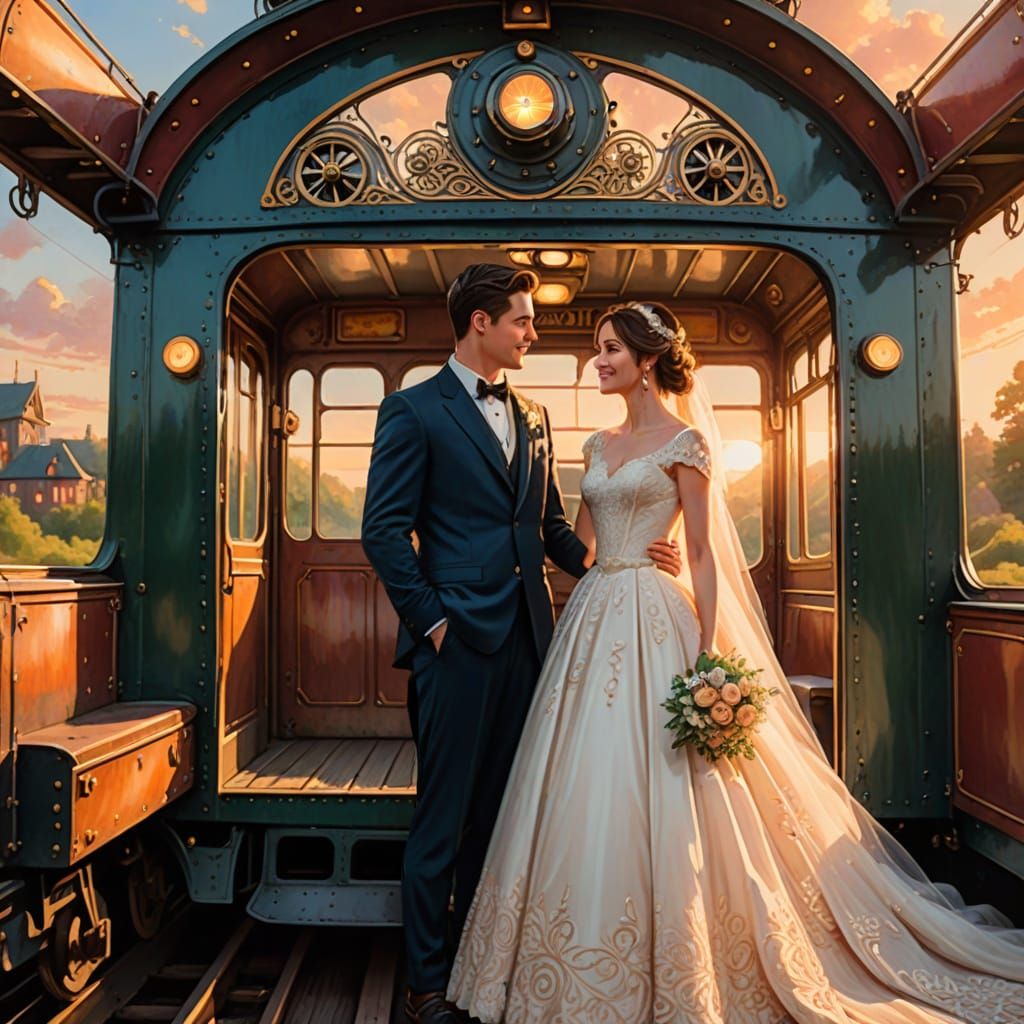 Romantic Railroad Wedding in Watercolor Style