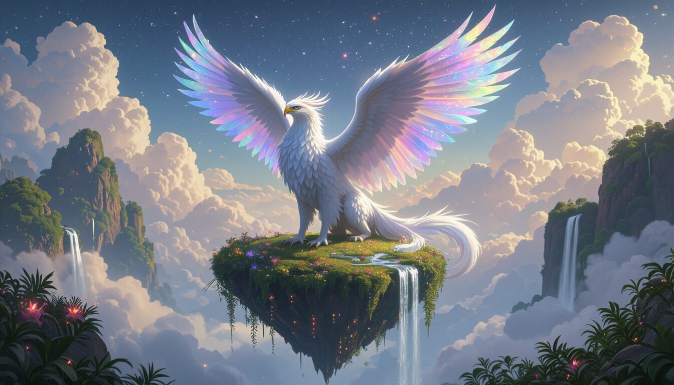 Nebula Griffin on Floating Island, Painterly Style