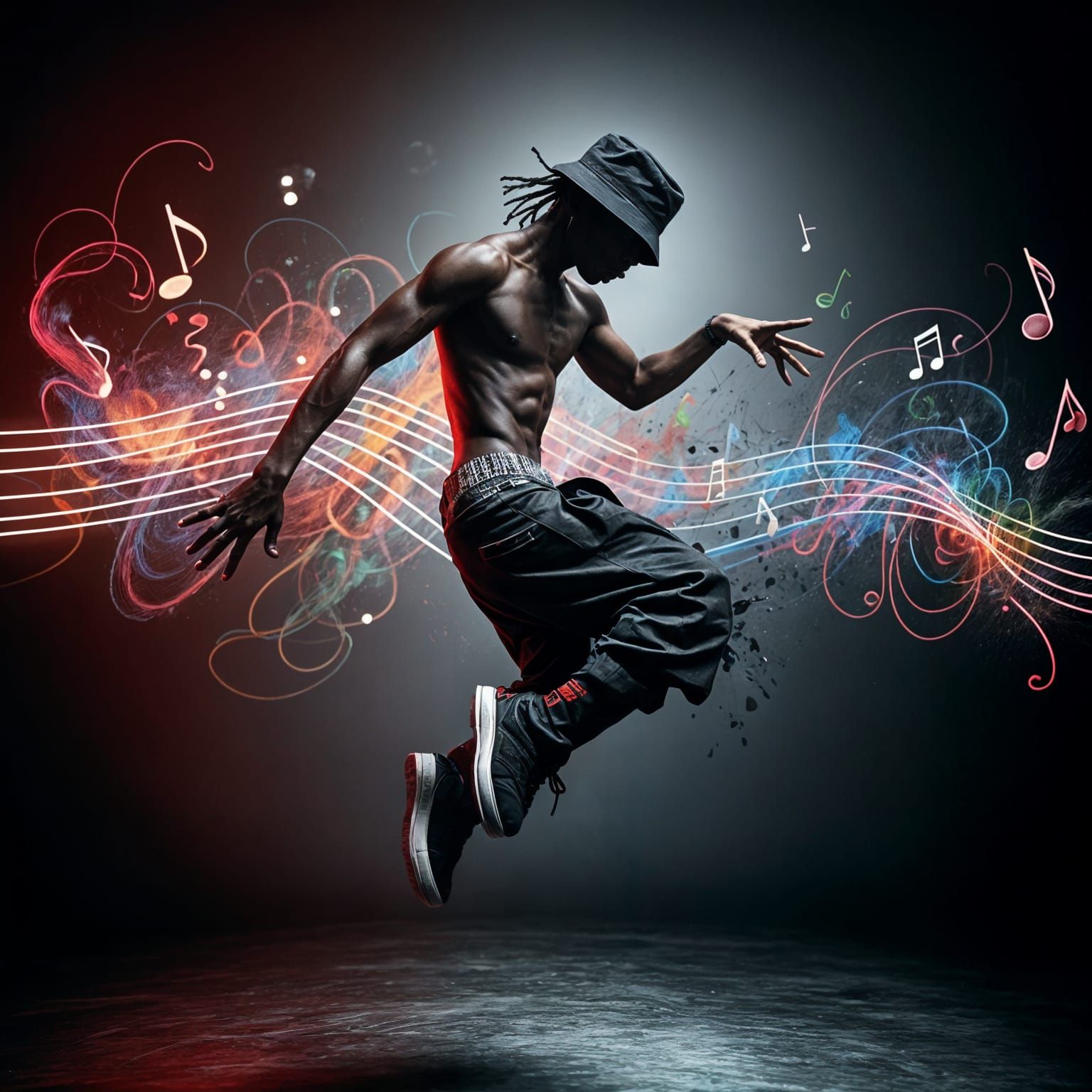 Energetic Hip Hop Dancer Mid-Air in Cinematic Style