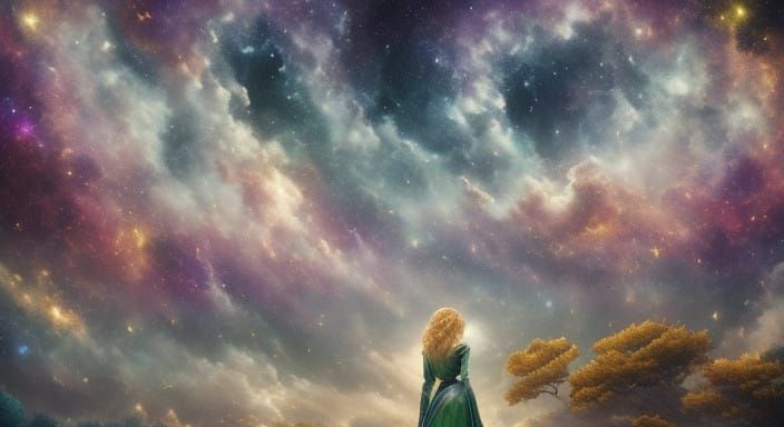 Celestial Muse in Golden Attire