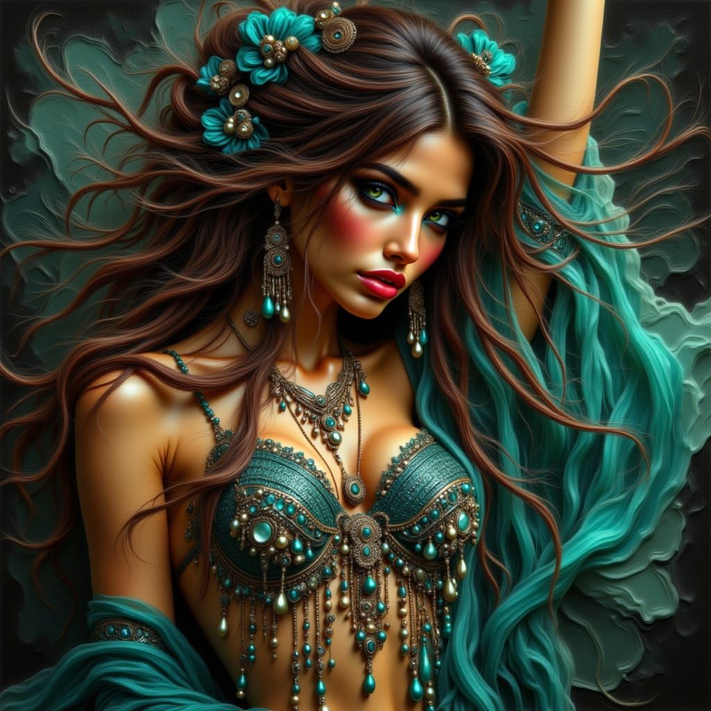 Alphonse Mucha Style Belly Dancer Portrait