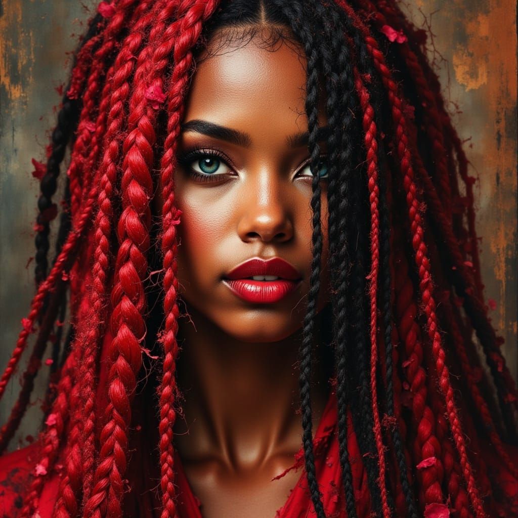 African Goddess Portrait with Braided Hair in Vogue Style