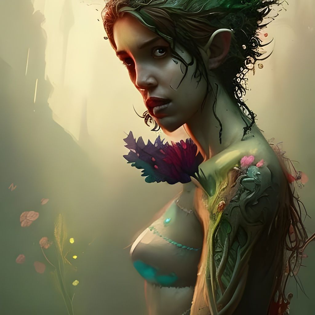 Elaborate Minotaur Portrait with Floral Hair