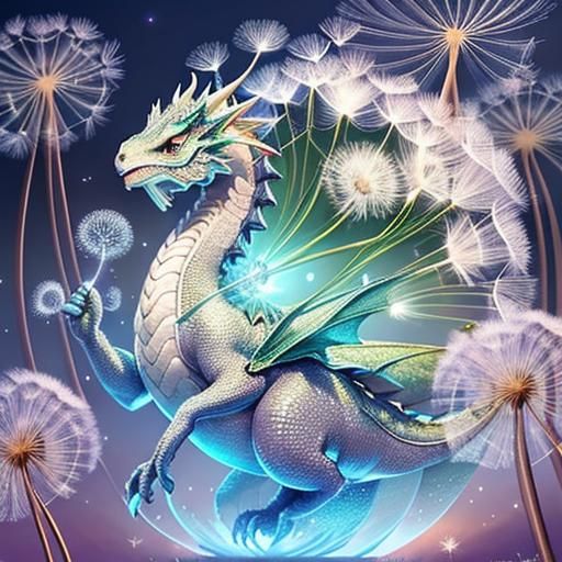 Dandelion Dragon with Dewdrops and Diamond Dust