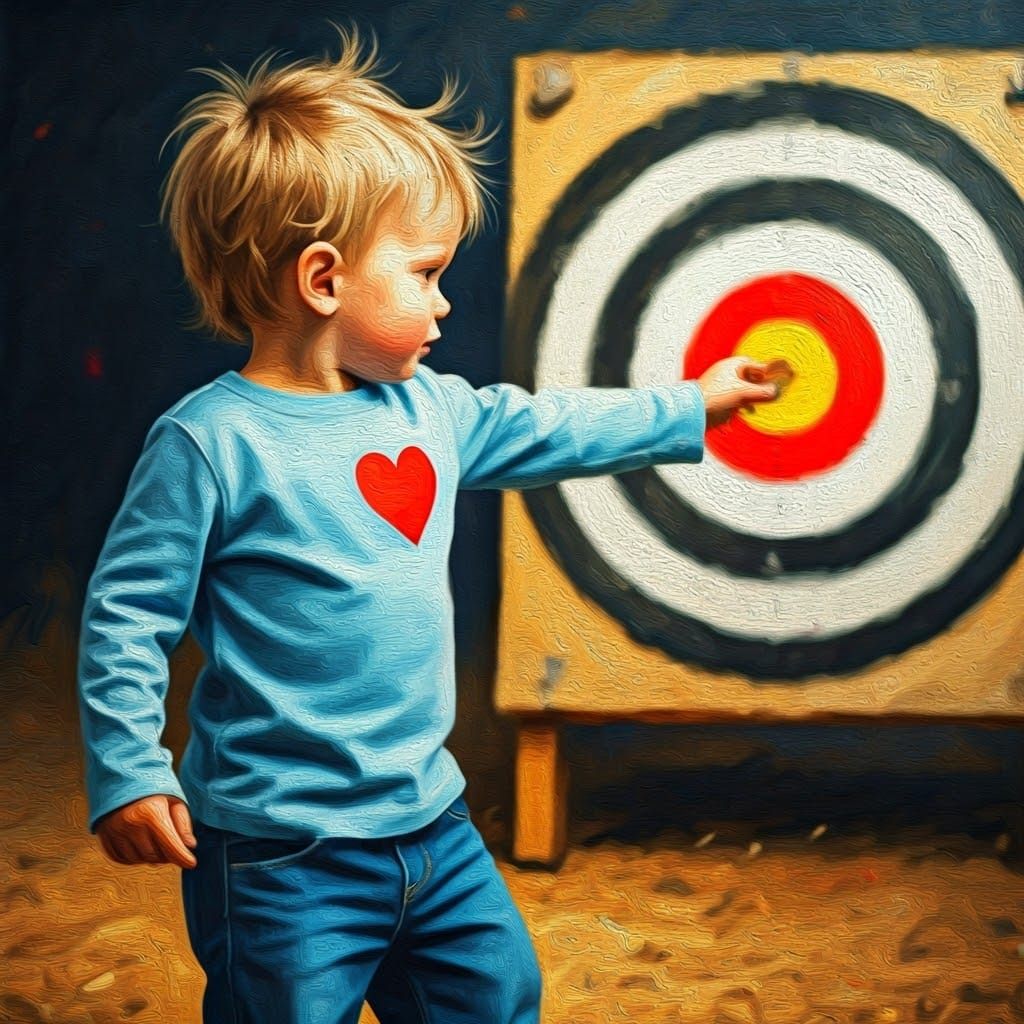 Boy Plays Target Game, Oil Painting Style