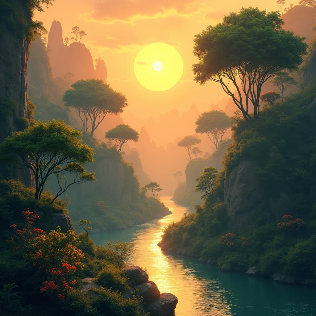 Dreamy Earthly Scene in Vibrant, Golden Light