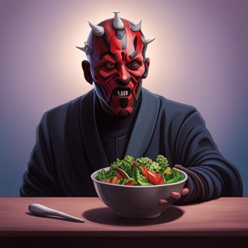 Darth Maul Laughing: Hyperrealistic Splash Art Portrait