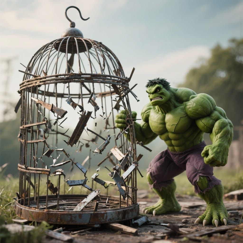 Muscular Green Bird Escapes Broken Birdcage
