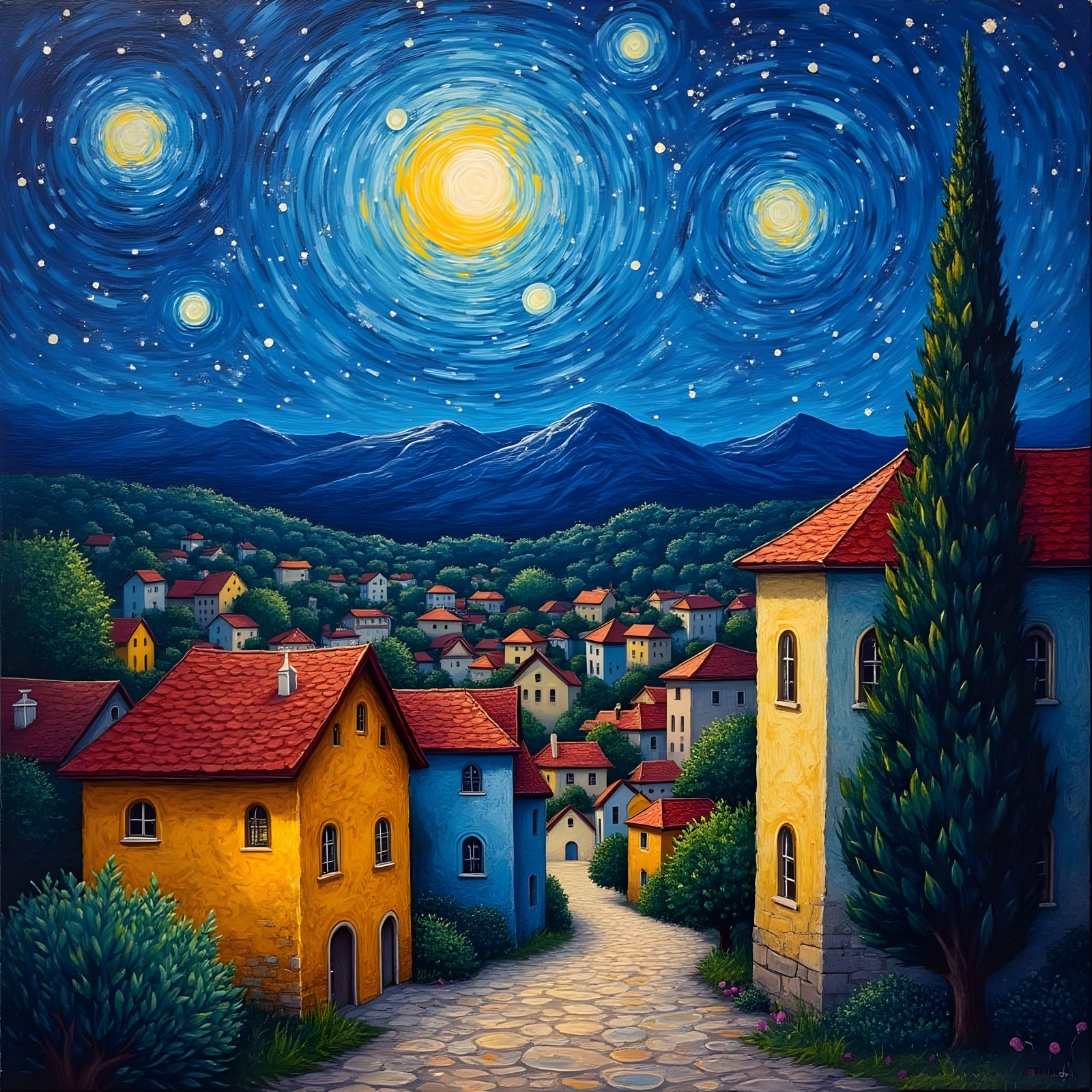 Vibrant Secessionist Starry Night