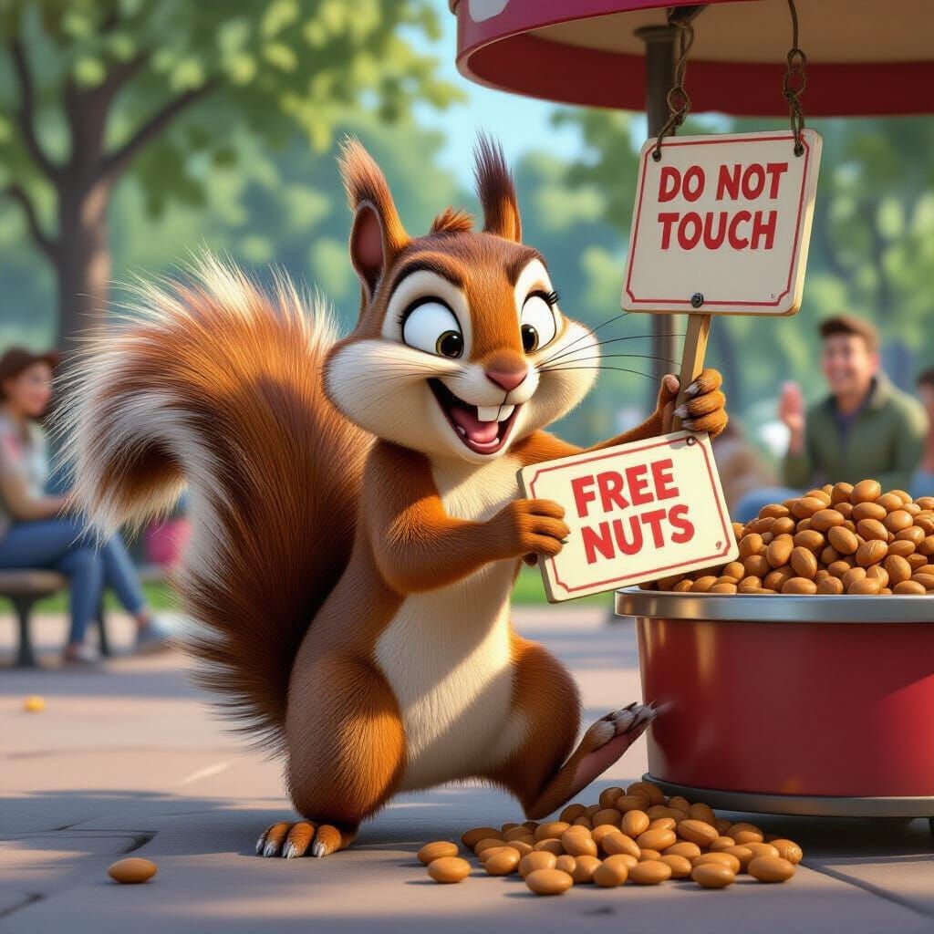 Cartoon Squirrel's Nutty Heist in Pixar Style