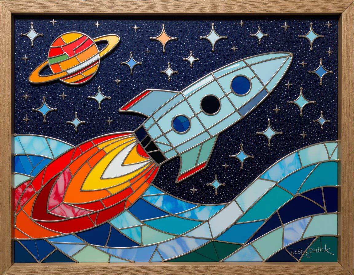 Teslapunk Spaceship with Stained Glass Texture