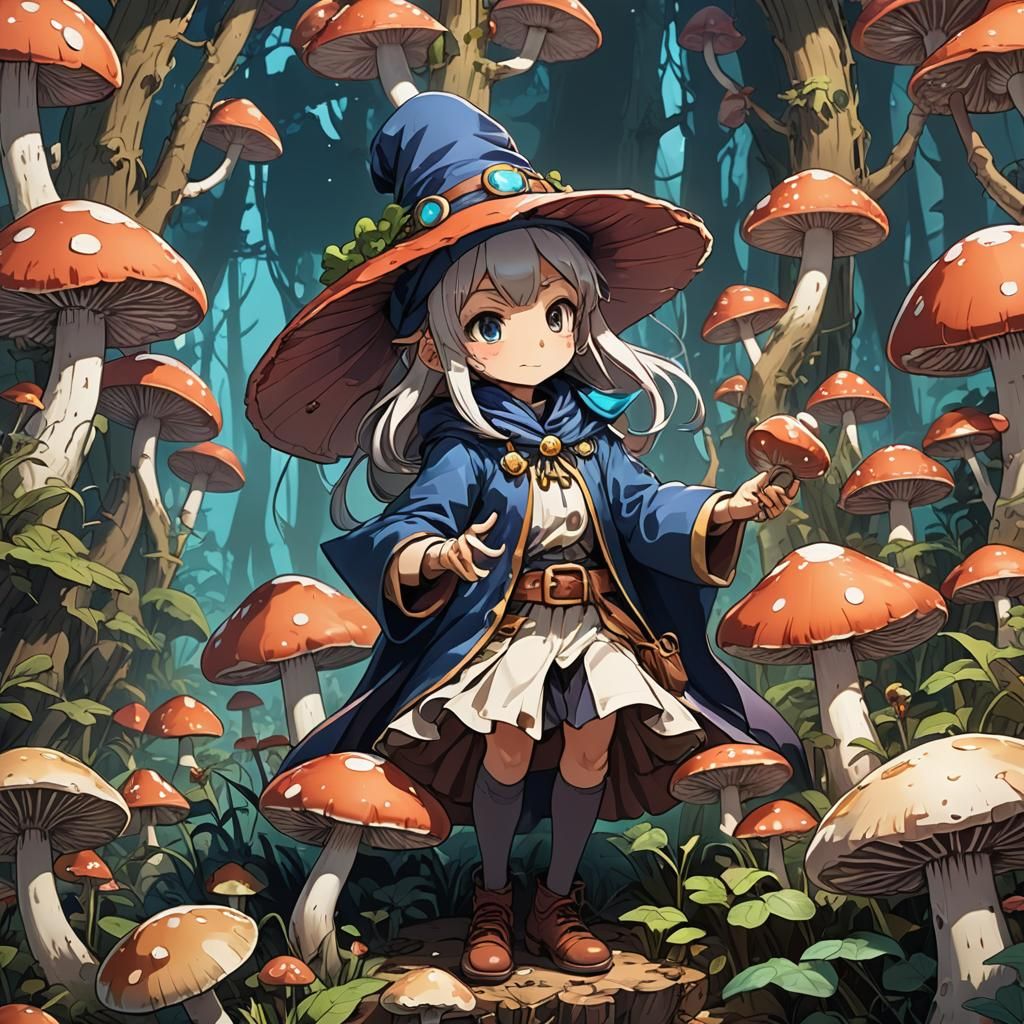 Mushroom Mage Crafts a Mushroom in Anime Style