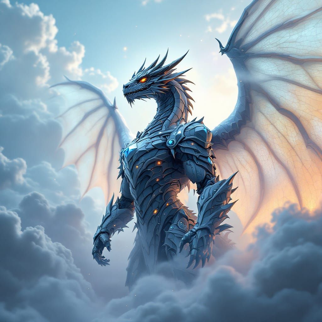 Armored Dragon with Wings in Celestial Light